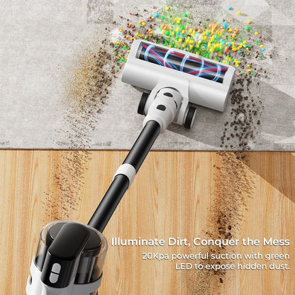 MOOSOO S5 Mate Cordless Stick Vacuum Cleaner, 20kPa Powerful Suction, 55min Runtime, 1L Dustbin, Green LED Technology, Rechargeable for Effortless Home Cleaning Hardwood, Carpets &amp; Pet Hair