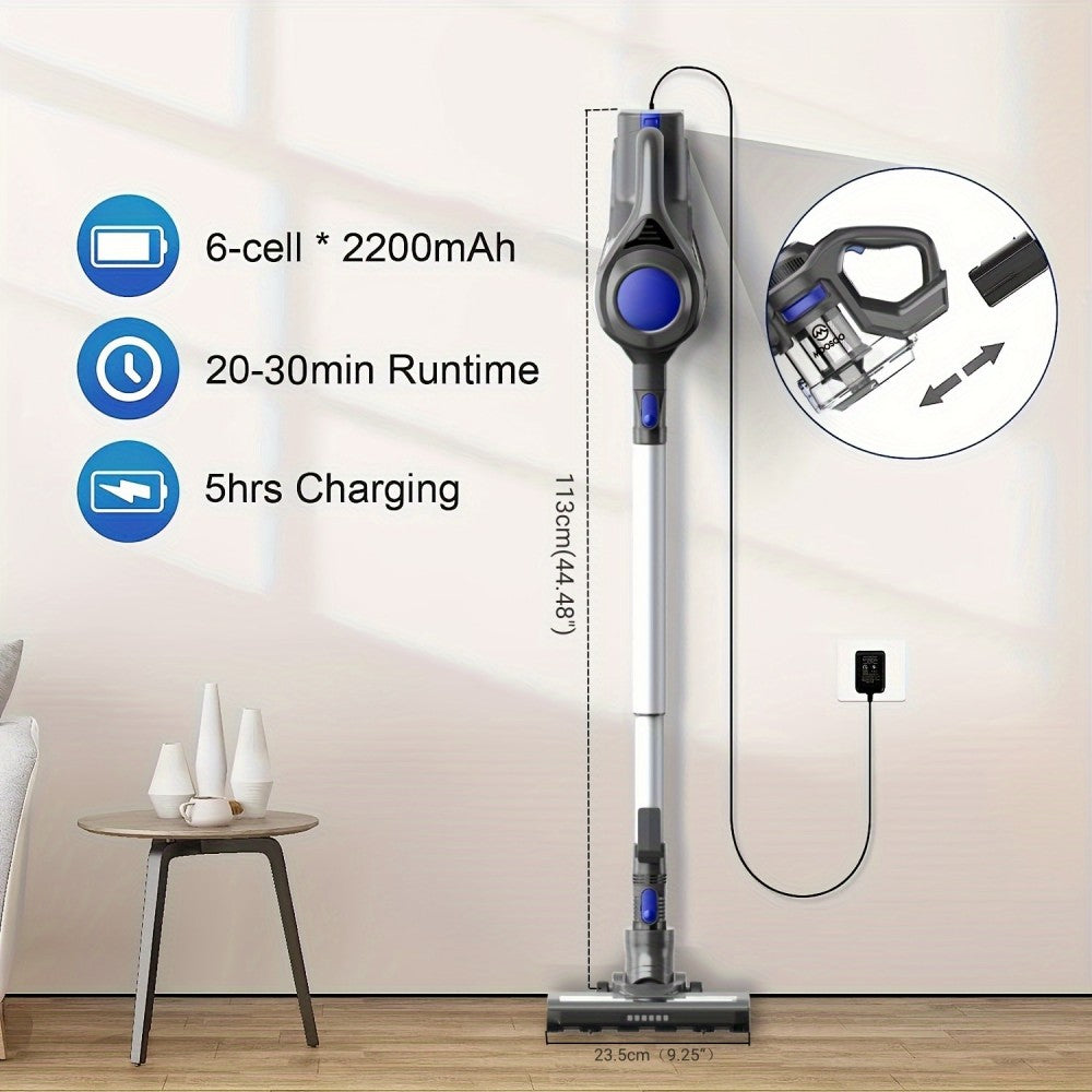 MOOSOO XL-618A Cordless Stick Vacuum Cleaner, 12KPa Strong Suction, 30min Max. Runtime, 120W Brushless Motor, LED Electric Brush, 1.3L Large Dust Cup, 2 Modes