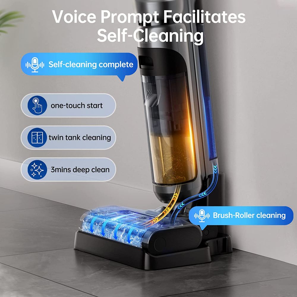 Maircle F1 Cordless Wet Dry Vacuum Cleaner, 16kPa Suction,  35min Runtime, LED Display, Self-propelled and Self-Cleaning, Voice Prompts, for Hardwood Floor and Sticky Messes