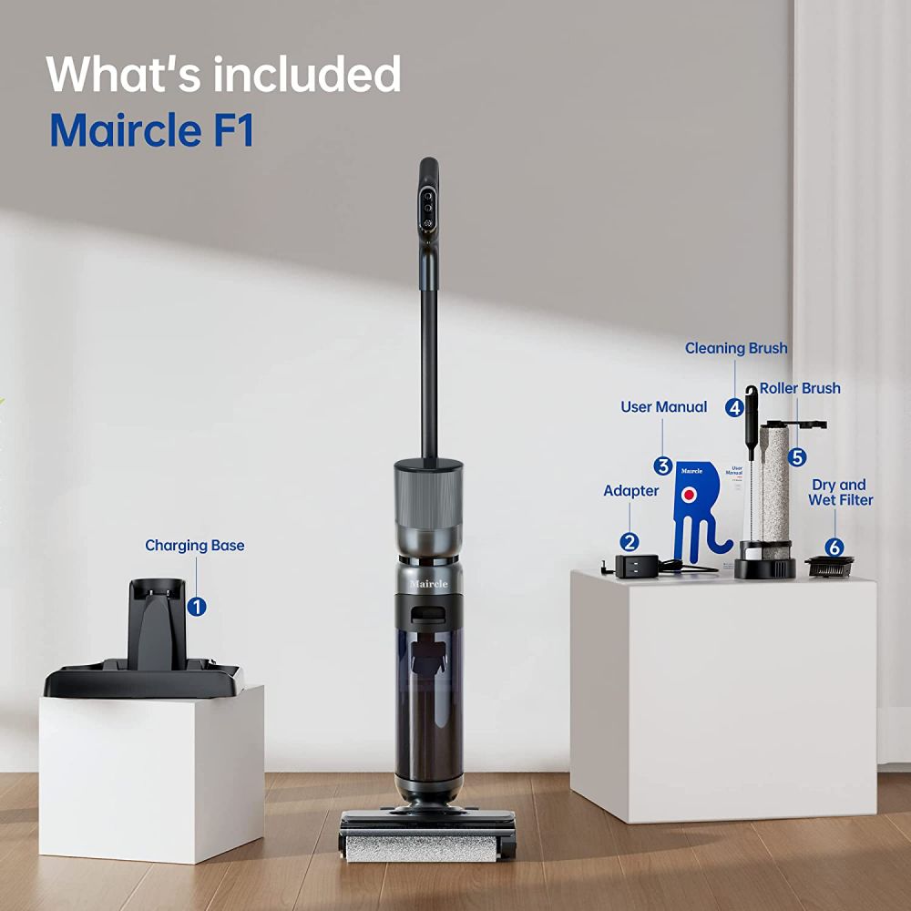Maircle F1 Cordless Wet Dry Vacuum Cleaner, 16kPa Suction,  35min Runtime, LED Display, Self-propelled and Self-Cleaning, Voice Prompts, for Hardwood Floor and Sticky Messes