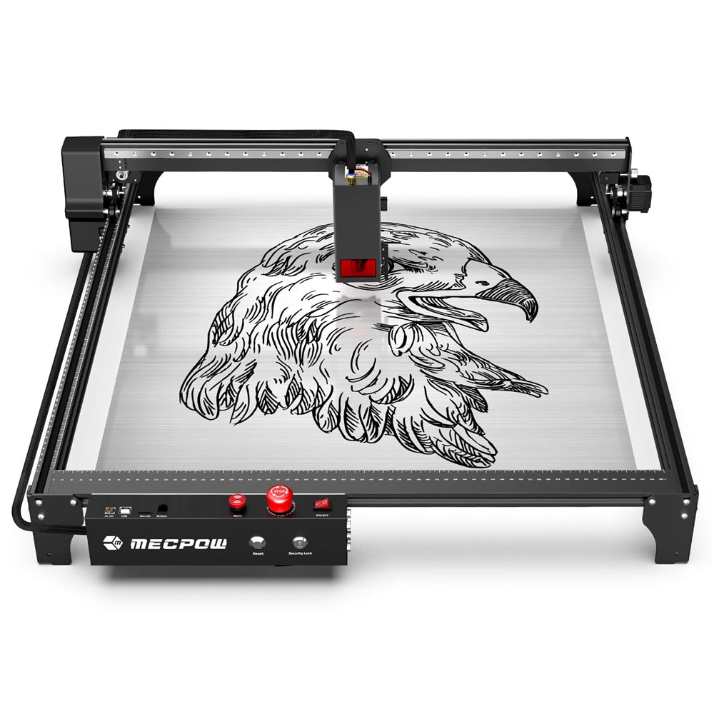 Mecpow X5 Pro Laser Engraver Cutter, 33W Laser Power, Auto Air Assist, 0.08x0.1mm Laser Spot, 28000mm/min Engraving Speed, Safety Lock, Emergency Stop, Flame Detection, Offline Engraving, 600x600mm