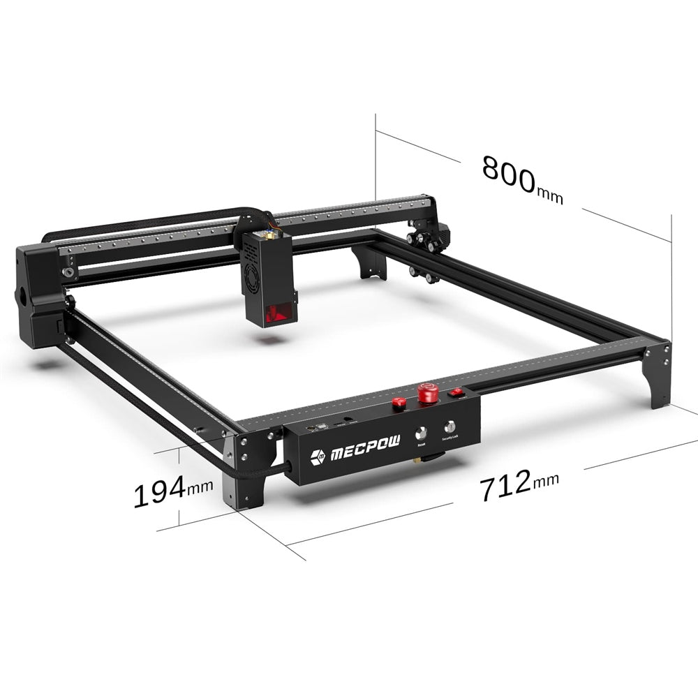Mecpow X5 Pro Laser Engraver Cutter, 33W Laser Power, Auto Air Assist, 0.08x0.1mm Laser Spot, 28000mm/min Engraving Speed, Safety Lock, Emergency Stop, Flame Detection, Offline Engraving, 600x600mm