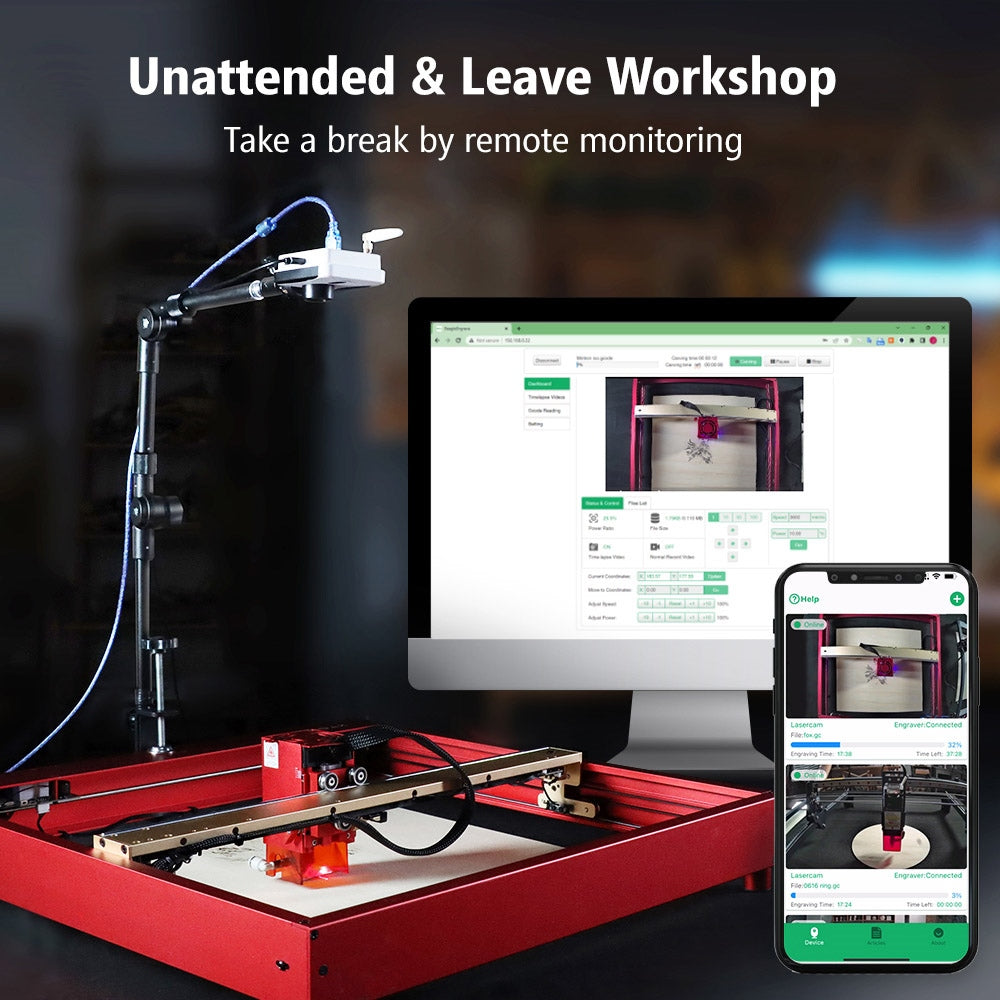 Mintion Lasercam Laser Engraver Camera, 1080P Video Resolution, Positioning in LightBurn, WiFi Remote Control, Auto Time-Lapse Video, Fire Detection, Night Version, Support PC Browser