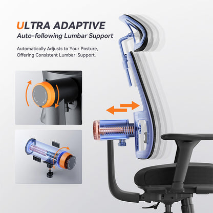 NEWTRAL MAGICH002 Ergonomic Chair, Auto-Following Backrest, Adaptive Lower Back Support, Adjustable Headrest Seat Depth, 4D Armrest Recliner, 3 Positions to Lock