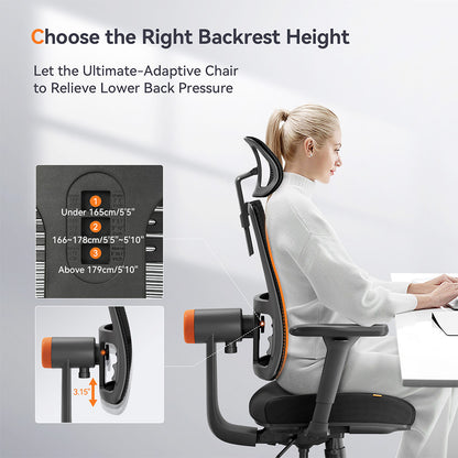 NEWTRAL MAGICH002 Ergonomic Chair, Auto-Following Backrest, Adaptive Lower Back Support, Adjustable Headrest Seat Depth, 4D Armrest Recliner, 3 Positions to Lock