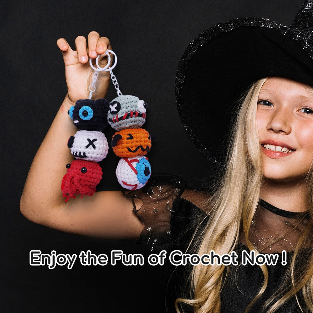 NestledCrafts Halloween Crochet Kit for Beginners, Amigurumi Knitting Kit, with Step-by-Step Video Tutorials - BooBalls