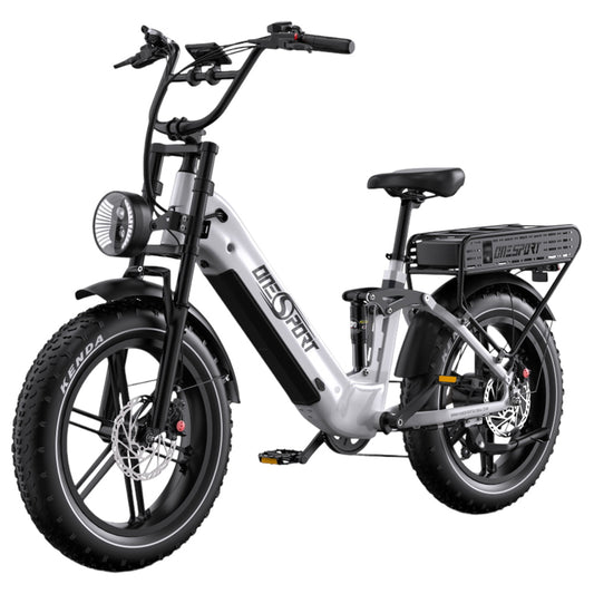 ONESPORT OT08 Pro Electric Bike, 500W Motor, 2*48V 18Ah Battery, 20*4.0 inch Tires, 25km/h Max Speed, 190km Max Range, Front &amp; Rear Oil Disc Brakes, Suspension Fork, Shimano 7-speed - White