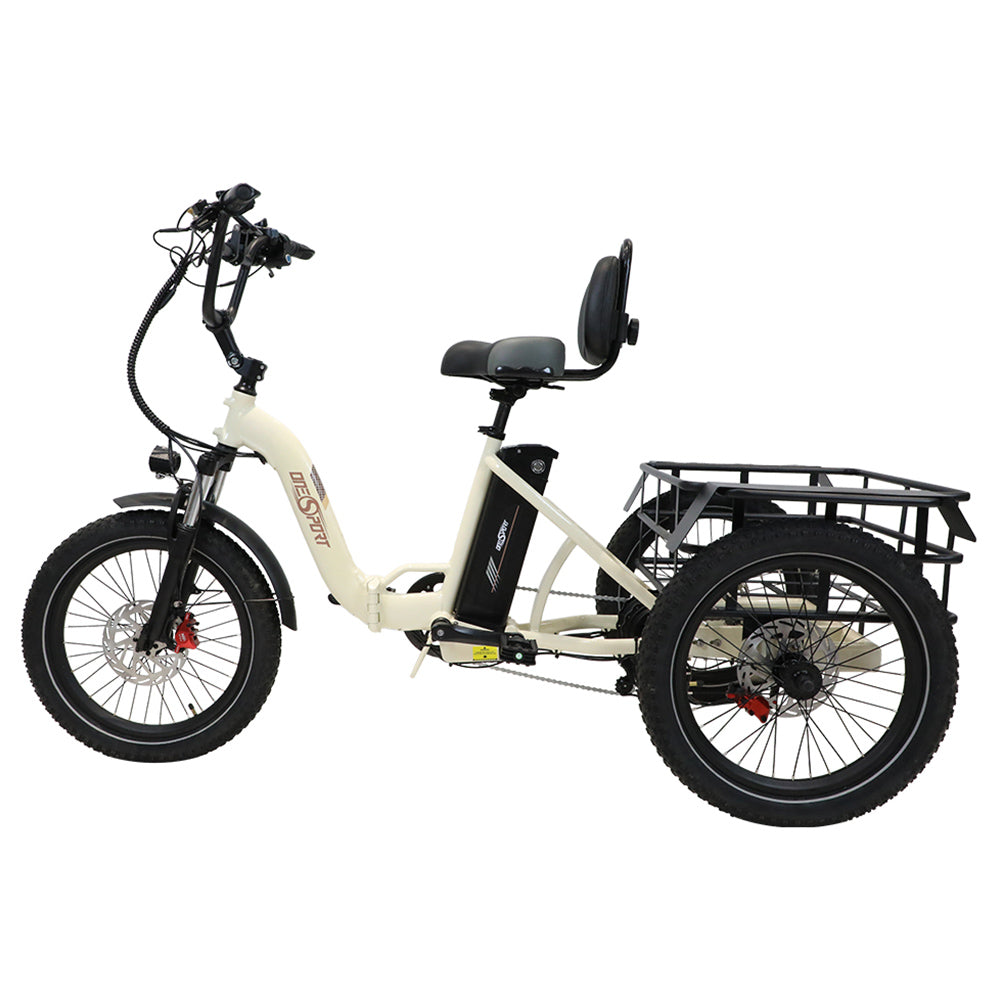 ONESPORT OT30 Electric Cargo Tricycle, 500W Motor, 48V 13Ah Battery, 20*3.0 inch Tire, 25km/h Max Speed, 80km Range, Hydraulic Disc Brakes, Shock Absorbing Fork, 180kg Max Load - Beige