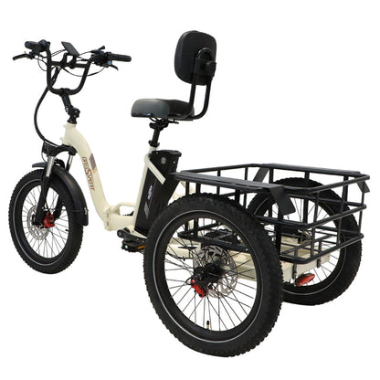 ONESPORT OT30 Electric Cargo Tricycle, 500W Motor, 48V 13Ah Battery, 20*3.0 inch Tire, 25km/h Max Speed, 80km Range, Hydraulic Disc Brakes, Shock Absorbing Fork, 180kg Max Load - Beige