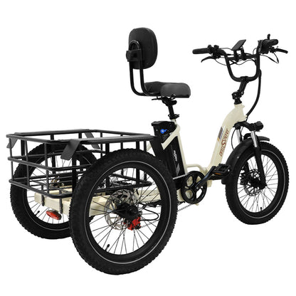 ONESPORT OT30 Electric Cargo Tricycle, 500W Motor, 48V 13Ah Battery, 20*3.0 inch Tire, 25km/h Max Speed, 80km Range, Hydraulic Disc Brakes, Shock Absorbing Fork, 180kg Max Load - Beige