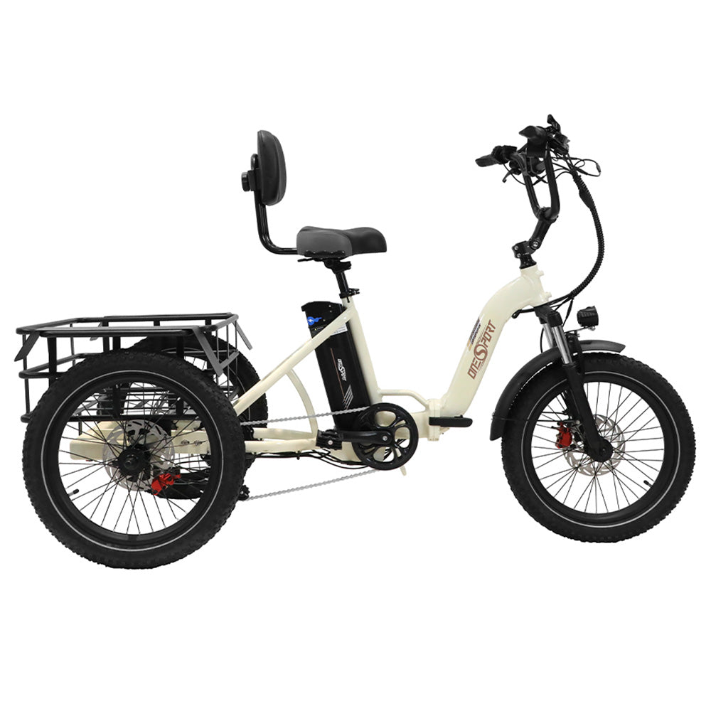 ONESPORT OT30 Electric Cargo Tricycle, 500W Motor, 48V 13Ah Battery, 20*3.0 inch Tire, 25km/h Max Speed, 80km Range, Hydraulic Disc Brakes, Shock Absorbing Fork, 180kg Max Load - Beige
