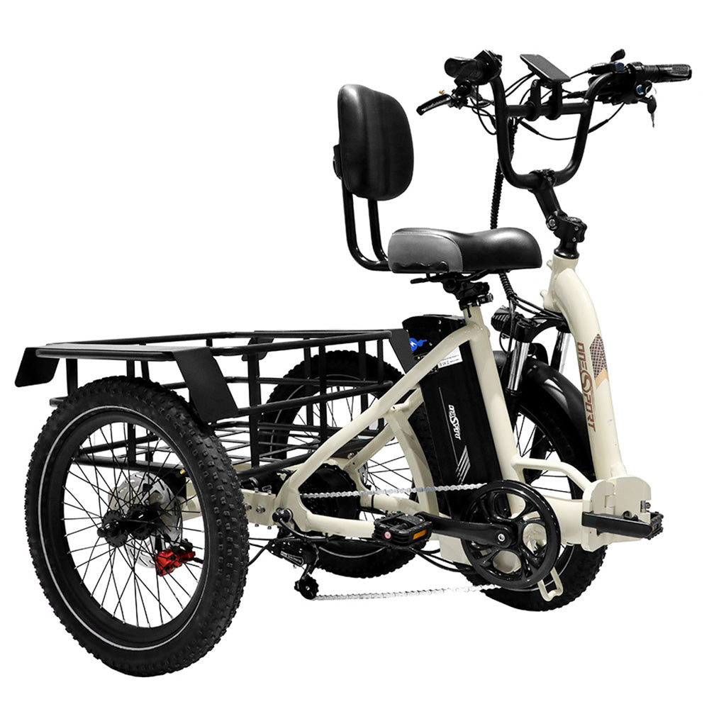 ONESPORT OT30 Electric Cargo Tricycle, 500W Motor, 48V 13Ah Battery, 20*3.0 inch Tire, 25km/h Max Speed, 80km Range, Hydraulic Disc Brakes, Shock Absorbing Fork, 180kg Max Load - Beige