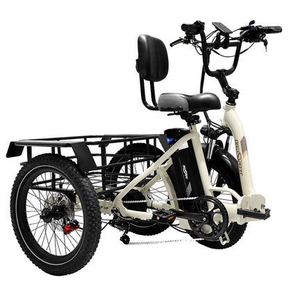 ONESPORT OT30 Electric Cargo Tricycle, 500W Motor, 48V 13Ah Battery, 20*3.0 inch Tire, 25km/h Max Speed, 80km Range, Hydraulic Disc Brakes, Shock Absorbing Fork, 180kg Max Load - Beige