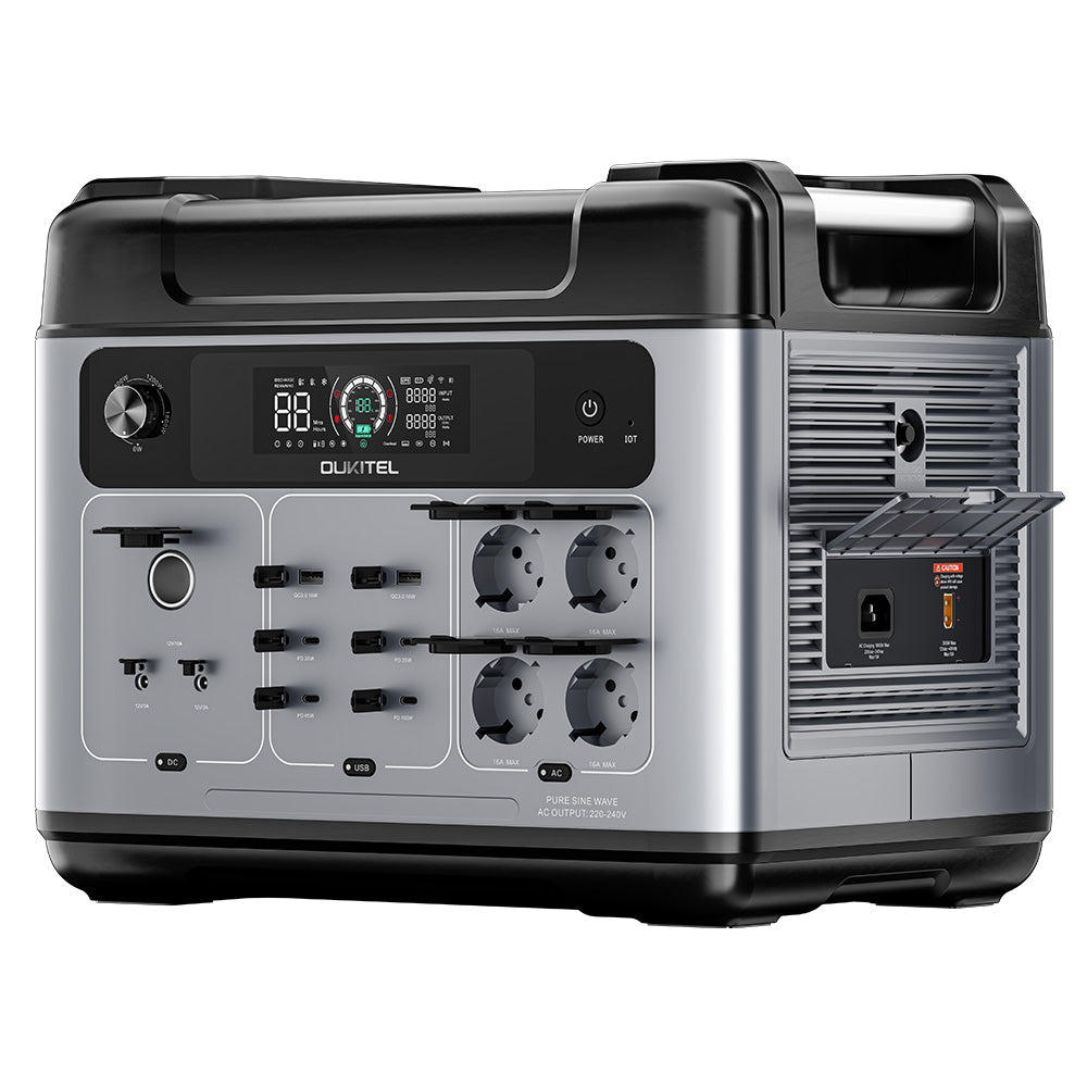 OUKITEL P2001 Plus Portable Power Station, 2400W AC Output, 2048Wh LiFePO4 Battery, 13 Outlets, 80% Charge in 1Hr, Smart APP Control, Adjust at 400W/800W/1200W/1800W, 2000W UPS < 10ms, Max. 500W Solar Input, IP54 Dust-Proof &amp; Splash-Proof