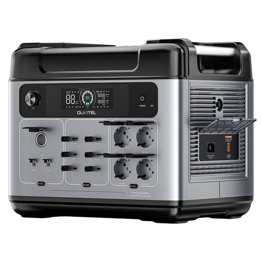 OUKITEL P2001 Plus Portable Power Station, 2400W AC Output, 2048Wh LiFePO4 Battery, 13 Outlets, 80% Charge in 1Hr, Smart APP Control, Adjust at 400W/800W/1200W/1800W, 2000W UPS < 10ms, Max. 500W Solar Input, IP54 Dust-Proof &amp; Splash-Proof