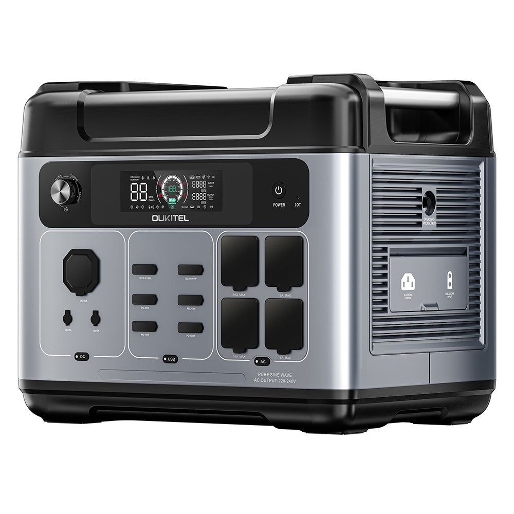 OUKITEL P2001 Plus Portable Power Station, 2400W AC Output, 2048Wh LiFePO4 Battery, 13 Outlets, 80% Charge in 1Hr, Smart APP Control, Adjust at 400W/800W/1200W/1800W, 2000W UPS < 10ms, Max. 500W Solar Input, IP54 Dust-Proof &amp; Splash-Proof