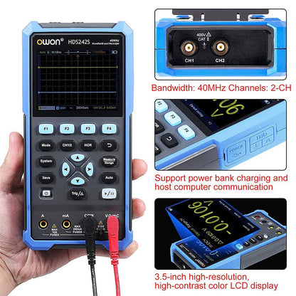 OWON HDS242S 3 in 1 Digital Oscilloscope Multimeter Signal Generator, 40MHz Bandwidth, 250MSa/s Sampling Rate, 20000 Counts - EU Plug