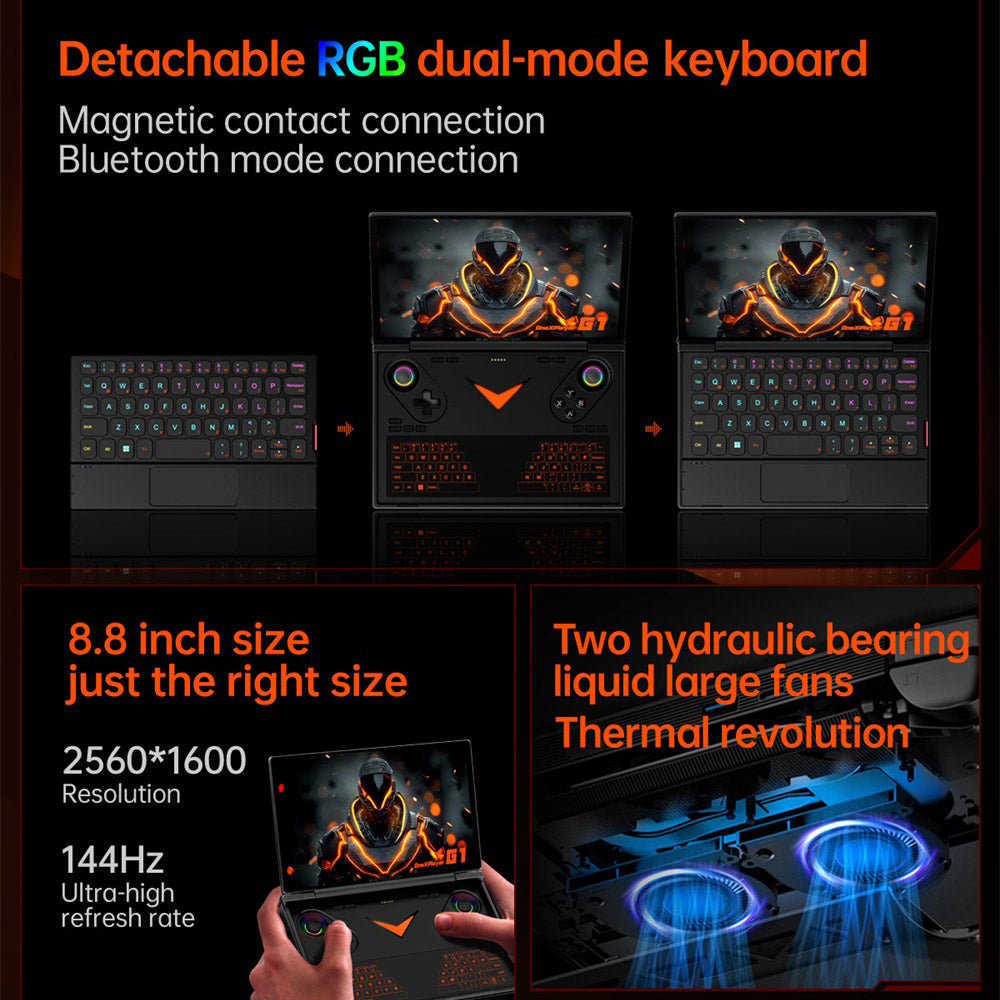 One Netbook OneXPlayer G1 Handheld Gaming PC, AMD Ryzen AI 9 HX 370 12 Cores Max 5.1GHz, 8.8'' 2560*1600 144Hz Screen, 64GB LPDDR5X 7500MHz RAM 4TB SSD, WiFi 6E, 2*USB-C, 1*USB3.2, 1*TF Card, 1* Oculink, 1*3.5mm Audio, Fingerprint Unlock - EU Plug