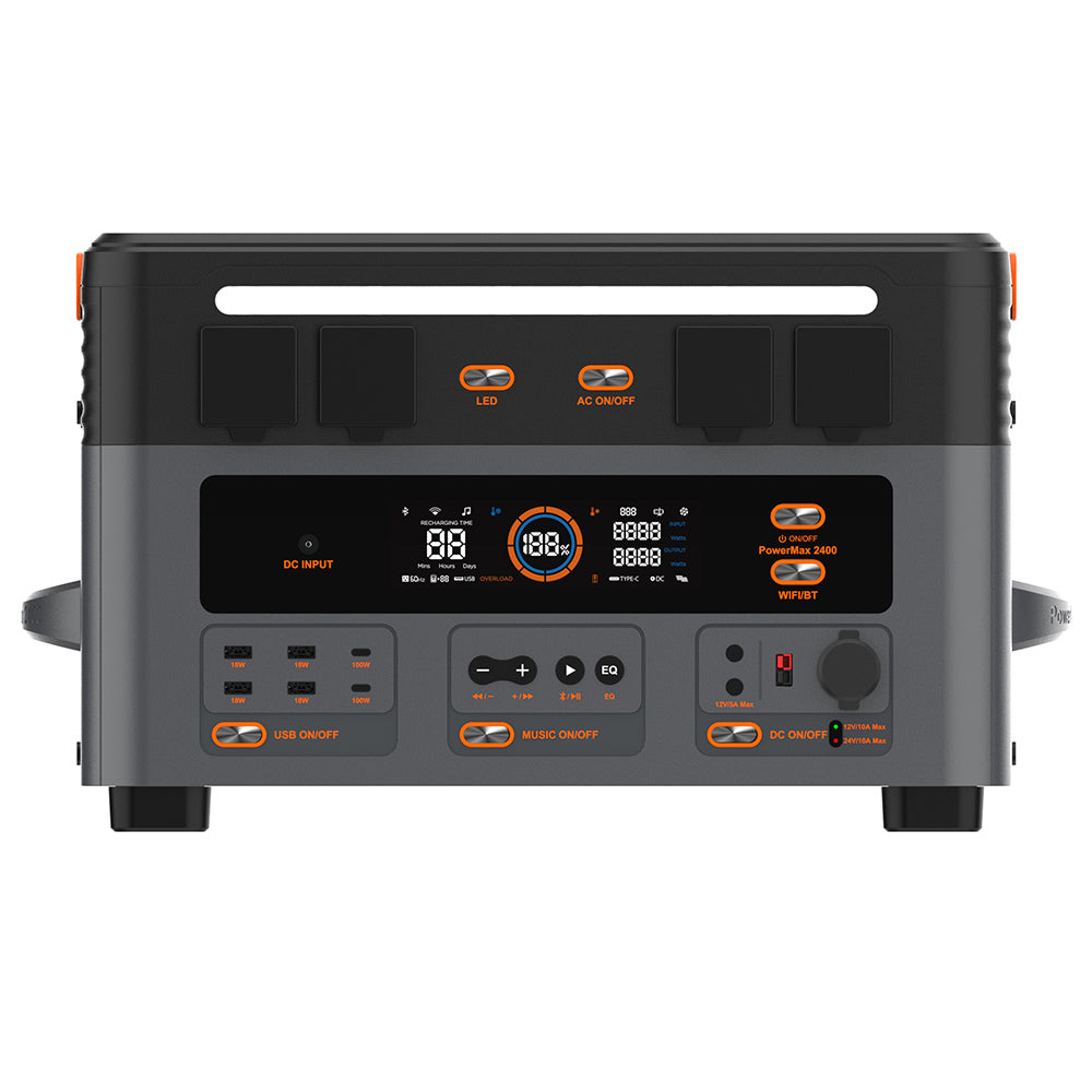 Blackview OSCAL PowerMax 2400 Power Station, 1872Wh to 20592Wh LiFePO4 Battery, 2400W(4800W Peak) 16 Ouputs Solar Generator, 1.2 Hours Ultra-Fast Charging, LED Light UPS Smart APP, 0dB Whisper-Quiet, Built-in Dual Speakers