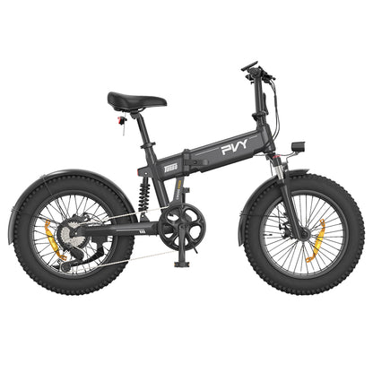 PVY Turbo Electric Bike 250W Motor 48V 13Ah Battery 20*4.0 inch Fat Tires 25km/h Max Speed 100km Range Shimano 7-Speed Mechanical Disc Brake, Front Suspension Fork &amp; Rear Mechanical Shock Absorber