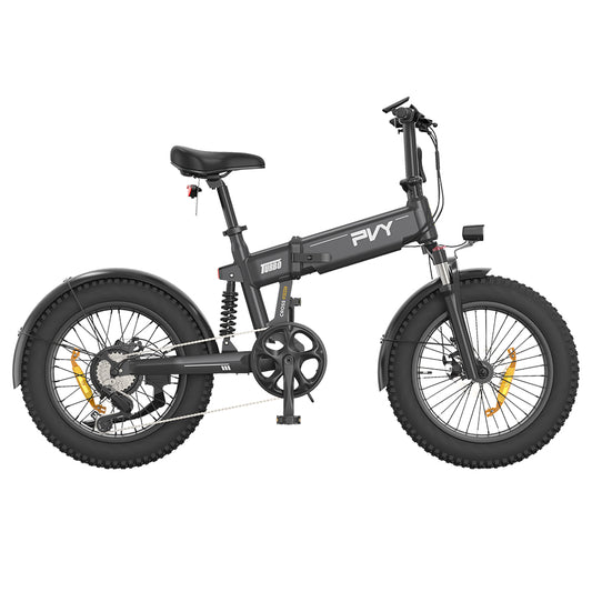 PVY Turbo Electric Bike 250W Motor 48V 13Ah Battery 20*4.0 inch Fat Tires 25km/h Max Speed 100km Range Shimano 7-Speed Mechanical Disc Brake, Front Suspension Fork &amp; Rear Mechanical Shock Absorber