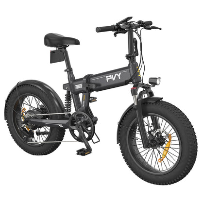 PVY Turbo Electric Bike 250W Motor 48V 13Ah Battery 20*4.0 inch Fat Tires 25km/h Max Speed 100km Range Shimano 7-Speed Mechanical Disc Brake, Front Suspension Fork &amp; Rear Mechanical Shock Absorber