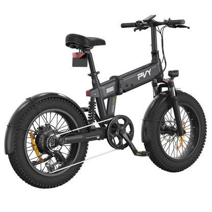 PVY Turbo Electric Bike 250W Motor 48V 13Ah Battery 20*4.0 inch Fat Tires 25km/h Max Speed 100km Range Shimano 7-Speed Mechanical Disc Brake, Front Suspension Fork &amp; Rear Mechanical Shock Absorber
