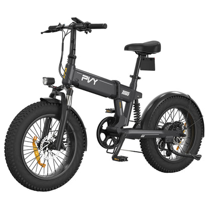 PVY Turbo Electric Bike 250W Motor 48V 13Ah Battery 20*4.0 inch Fat Tires 25km/h Max Speed 100km Range Shimano 7-Speed Mechanical Disc Brake, Front Suspension Fork &amp; Rear Mechanical Shock Absorber