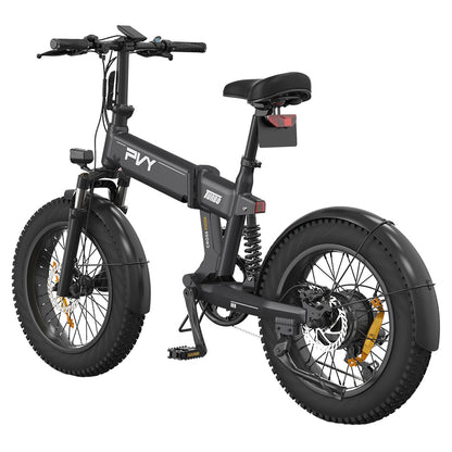 PVY Turbo Electric Bike 250W Motor 48V 13Ah Battery 20*4.0 inch Fat Tires 25km/h Max Speed 100km Range Shimano 7-Speed Mechanical Disc Brake, Front Suspension Fork &amp; Rear Mechanical Shock Absorber