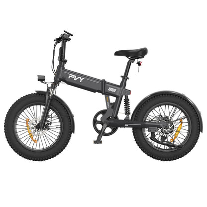 PVY Turbo Electric Bike 250W Motor 48V 13Ah Battery 20*4.0 inch Fat Tires 25km/h Max Speed 100km Range Shimano 7-Speed Mechanical Disc Brake, Front Suspension Fork &amp; Rear Mechanical Shock Absorber