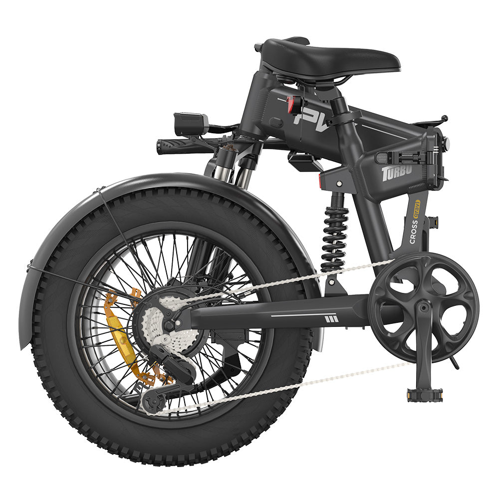 PVY Turbo Electric Bike 250W Motor 48V 13Ah Battery 20*4.0 inch Fat Tires 25km/h Max Speed 100km Range Shimano 7-Speed Mechanical Disc Brake, Front Suspension Fork &amp; Rear Mechanical Shock Absorber