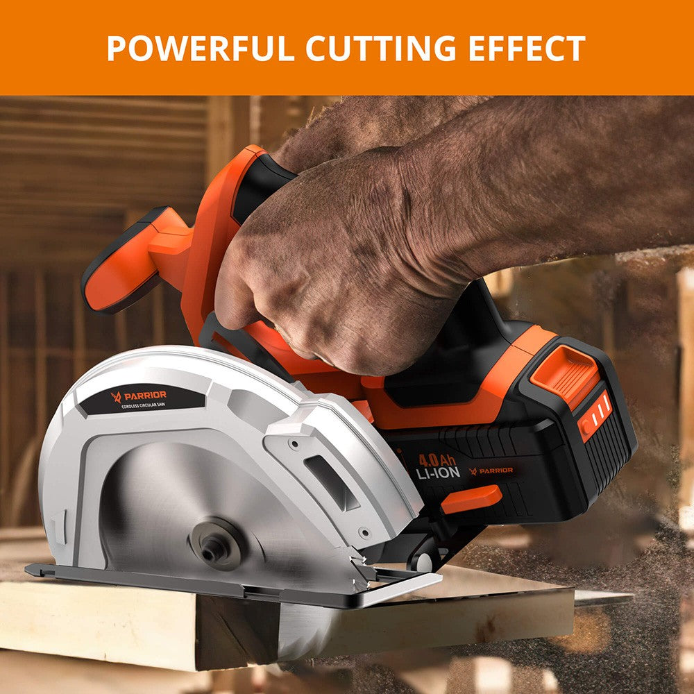 Parrior CCS05 20V Cordless Circular Saw, with 4Ah Battery, 3500RPM Rotating Speed, Fasting Charging, Adjustable Cutting Depth 45°/90°