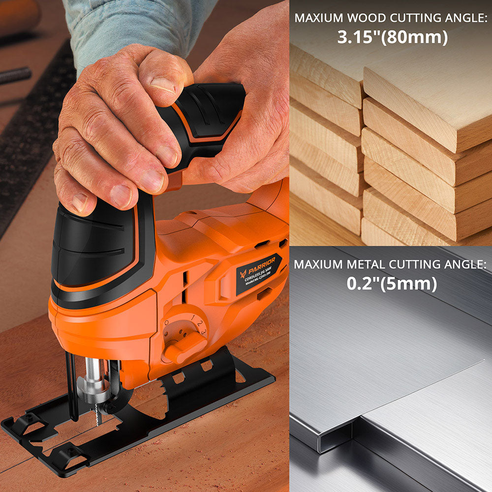 Parrior CJS03 20V Electric Jigsaw Tool, with 2Ah Battery, 2700RPM Speed, Cutting Depth of Wood and Metal 80mm/5mm (3.15"/0.2")
