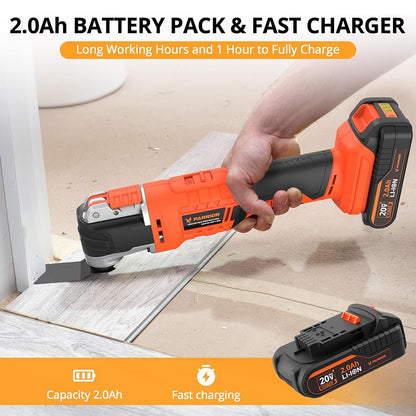 Parrior CMC11 20V Oscillating Saw, LED Light, 6 Variable Speeds, 8000-20000RPM, 3.2° Oscillating Angle, 2Ah Battery, for Cutting, Grinding, Scraping, Sanding