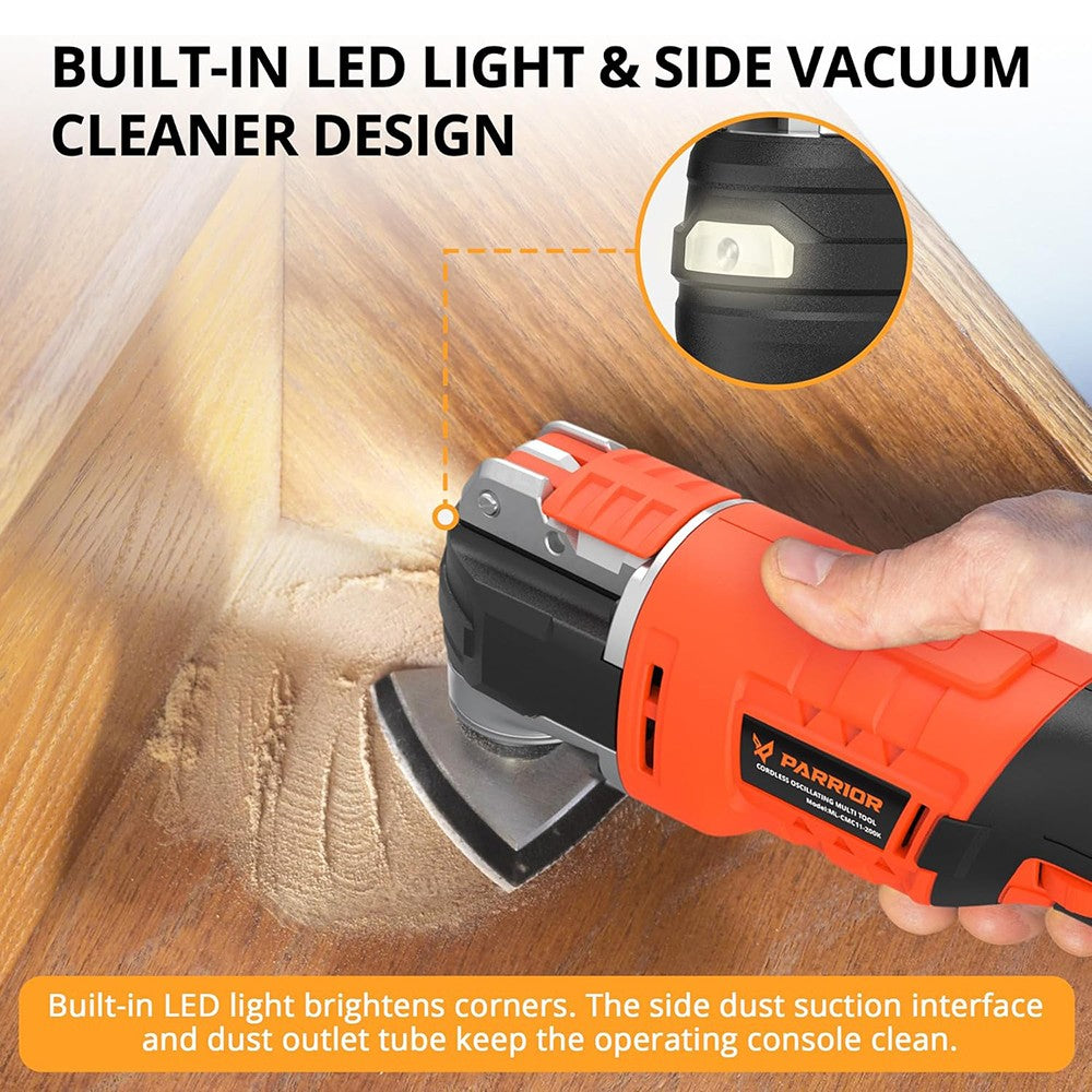 Parrior CMC11 20V Oscillating Saw, LED Light, 6 Variable Speeds, 8000-20000RPM, 3.2° Oscillating Angle, 2Ah Battery, for Cutting, Grinding, Scraping, Sanding