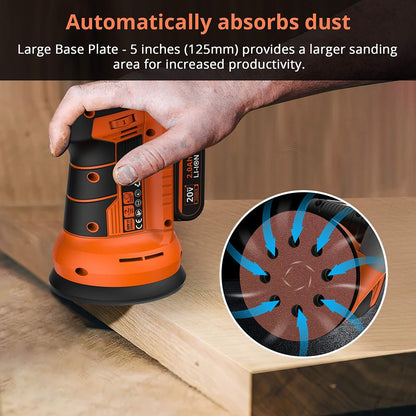 Parrior DS04 20V Cordless Electric Sander, with 2Ah Battery &amp; 5-Inch(125mm) Disc, 11,000RPM Motor