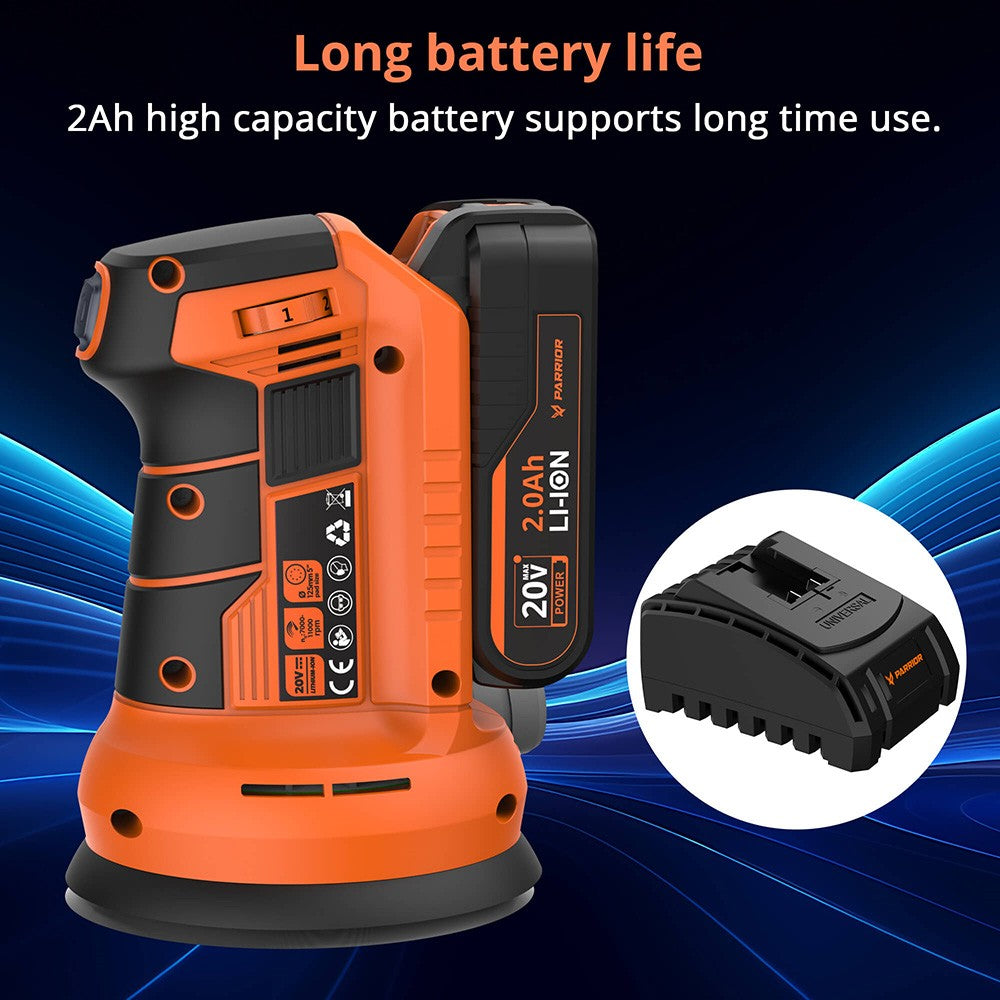 Parrior DS04 20V Cordless Electric Sander, with 2Ah Battery &amp; 5-Inch(125mm) Disc, 11,000RPM Motor