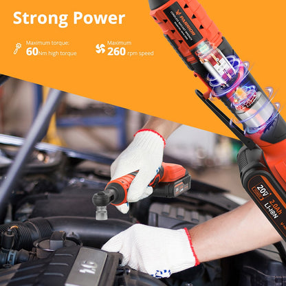 Parrior IW44 20V Cordless Electric Ratchet Wrench, 60nm Max. Torque, 260RPM Speed, 20V Input Voltage, with 2000mAh Lithium Battery