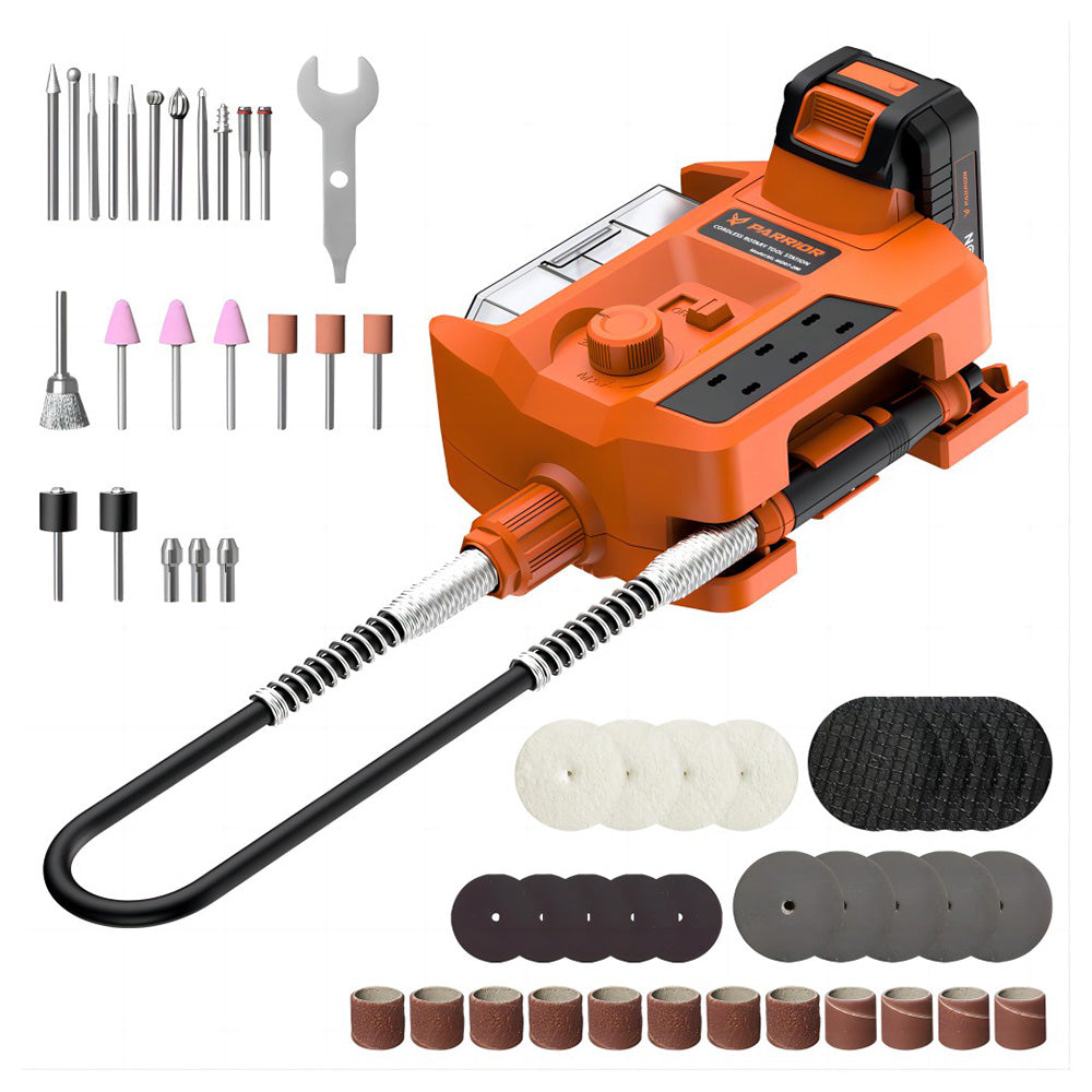 Parrior MD07 20V Electric Cordless Rotary Tool Kit, with 2.0Ah Battery, Soft Shaft Handle &amp; 56pcs Accessories, 5000-34000RPM Variable Speed