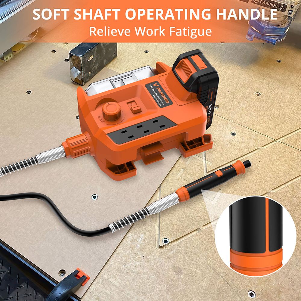 Parrior MD07 20V Electric Cordless Rotary Tool Kit, with 2.0Ah Battery, Soft Shaft Handle &amp; 56pcs Accessories, 5000-34000RPM Variable Speed