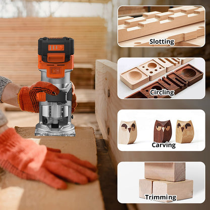 Parrior PR01 20V Cordless Trimmer Router, with 2.5Ah Battery, 6 Digital Speed from 10000-30000RPM, LED Light