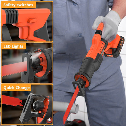 Parrior RS18 20V Cordless Reciprocating Saw, 0-2800rpm Variable Speed, LED Light, Low Noise, Smooth Running, Tool-Free Blade Change