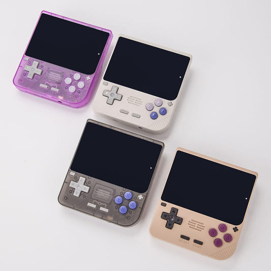 Powkiddy V10 Handheld Game Console, 3.5-inch IPS Screen, Open Source Linux System, 64-bit 3D Simulators, 8 Hours Autonomy - Transparent Purple