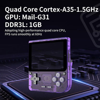 Powkiddy V10 Handheld Game Console, 3.5-inch IPS Screen, Open Source Linux System, 64-bit 3D Simulators, 8 Hours Autonomy - Transparent Purple