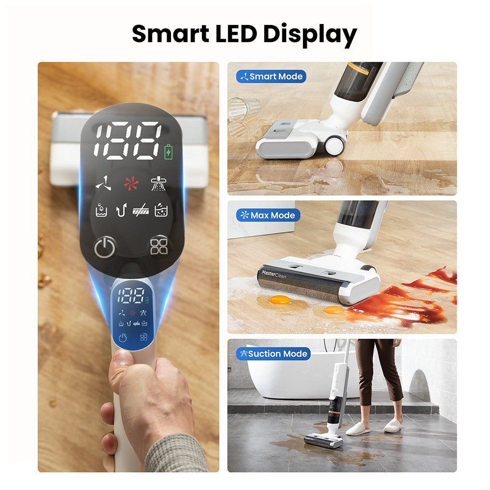 Proscenic F10 Pro Cordless Vacuum and Mop, 30min Runtime, Self-Cleaning, LED Screen, All-Around Edge Cleaning, 3 Cleaning Modes, Dual Water Tanks