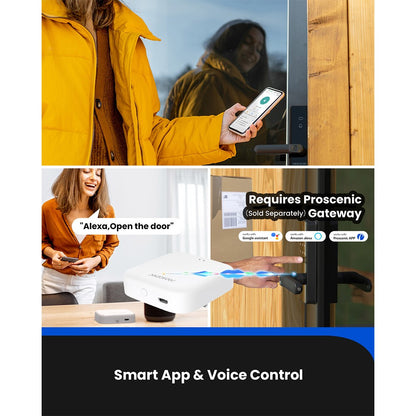 Proscenic L40 Smart Lock, Keyless Entry Door Lock with Handle, Keypads, Fingerprint, Smart App &amp; Voice Control, Anti-Peep, Log Record