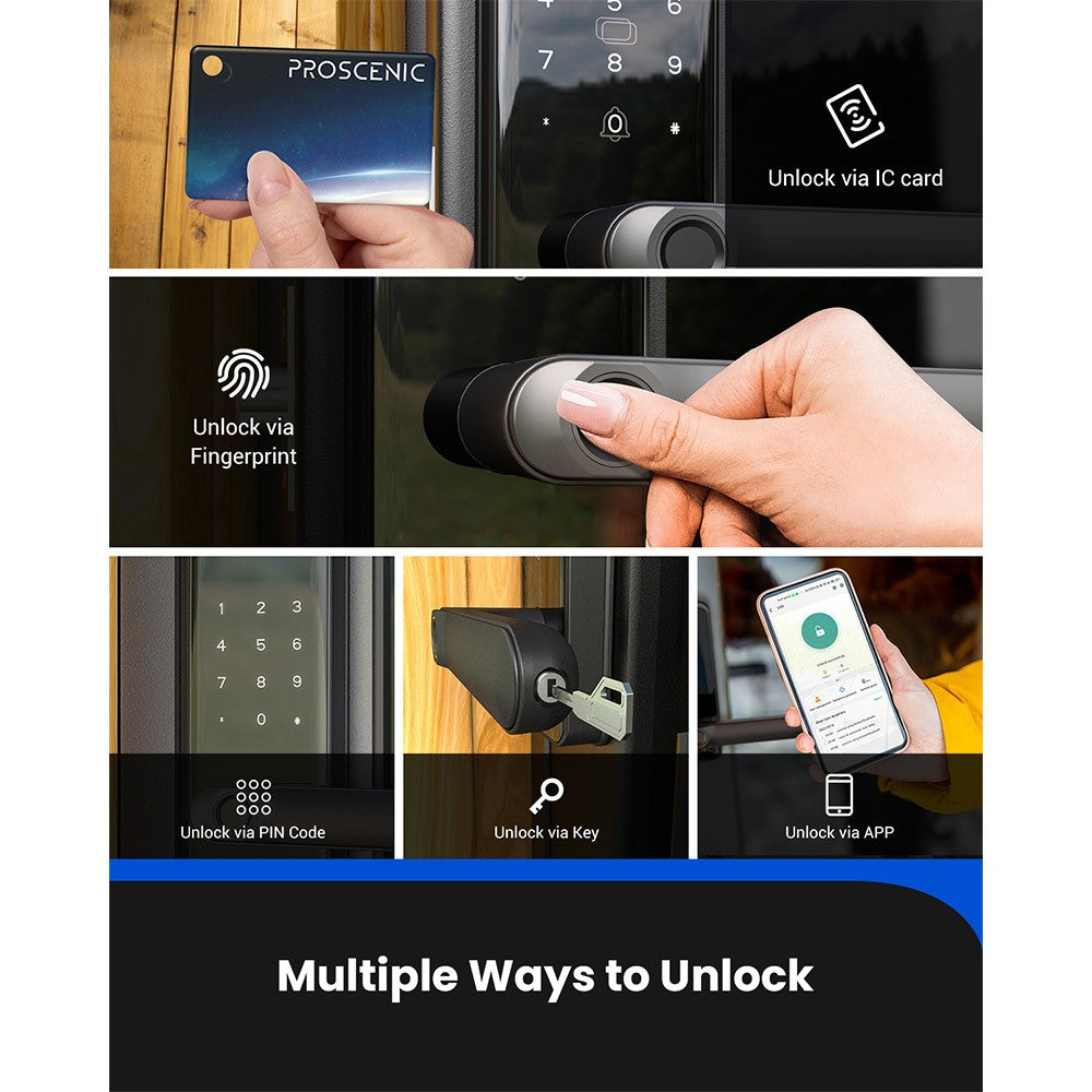 Proscenic L40 Smart Lock, Keyless Entry Door Lock with Handle, Keypads, Fingerprint, Smart App &amp; Voice Control, Anti-Peep, Log Record