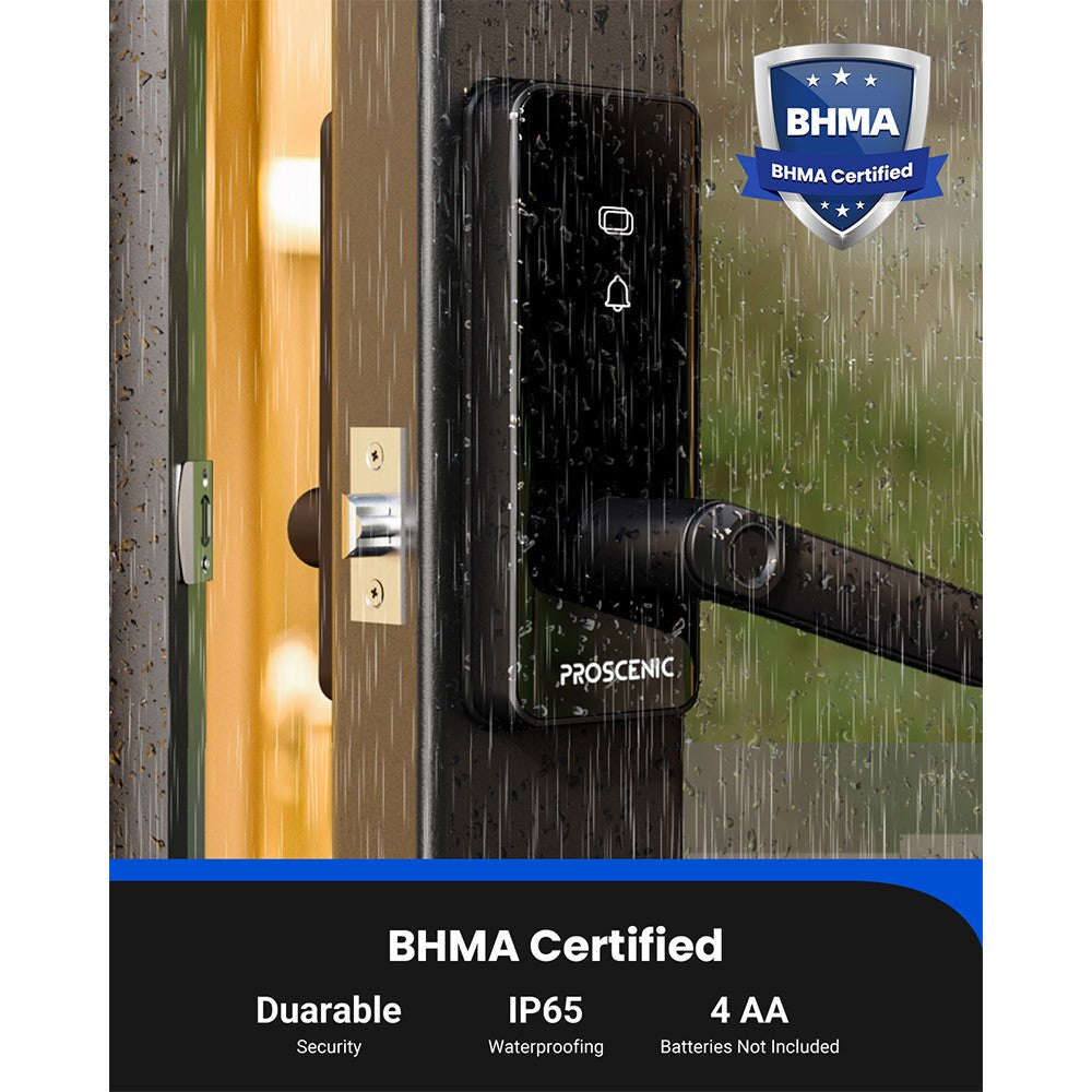 Proscenic L40 Smart Lock, Keyless Entry Door Lock with Handle, Keypads, Fingerprint, Smart App &amp; Voice Control, Anti-Peep, Log Record