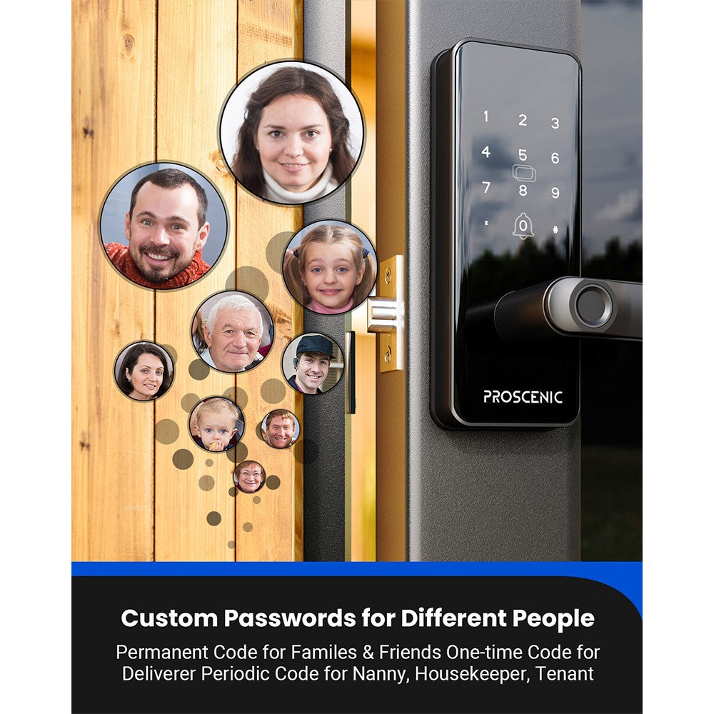 Proscenic L40 Smart Lock, Keyless Entry Door Lock with Handle, Keypads, Fingerprint, Smart App &amp; Voice Control, Anti-Peep, Log Record