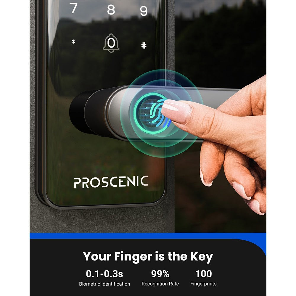 Proscenic L40 Smart Lock, Keyless Entry Door Lock with Handle, Keypads, Fingerprint, Smart App &amp; Voice Control, Anti-Peep, Log Record